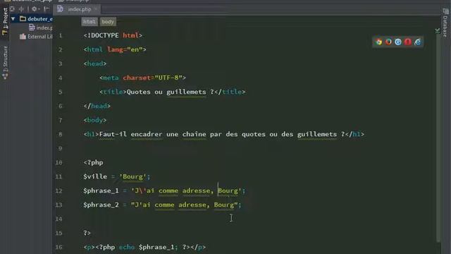 011 - PHP Les bases - Utiliser des quotes ou des guillemets en PHP смотреть онлайн