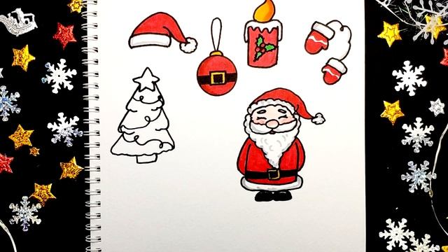 Новогодние простые рисунки для скетчбука | Рисунки на Новый Год 2021 | Скетчбук Юльки смотреть онлайн