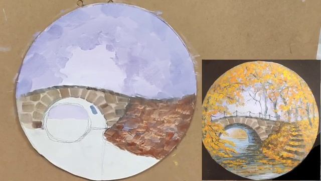 Композиция в круге "В осеннем парке". Маслом за час. смотреть онлайн