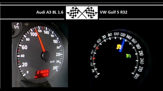 Audi A3 8L 1.6 VS. VW Golf 5 R32 - Acceleration 0-100km/h смотреть онлайн