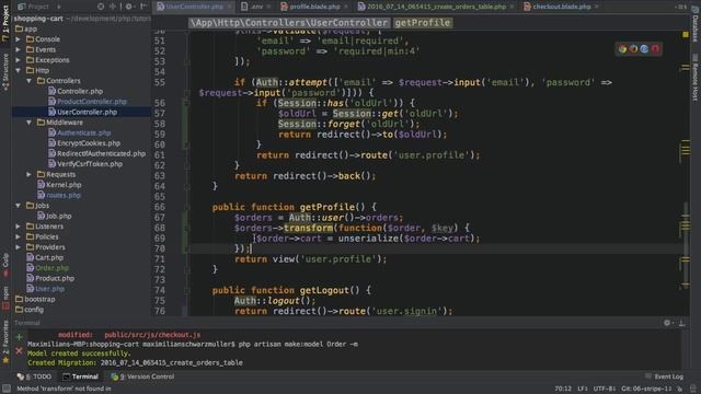 Laravel 5.2 PHP - Build a Shopping Cart - #15 Displaying Orders in the User Profile смотреть онлайн