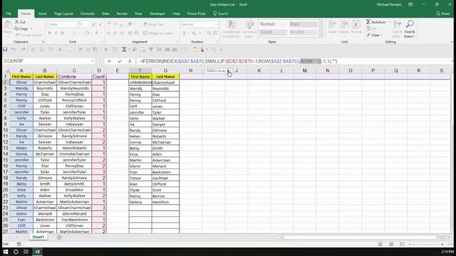How To Extract A Unique List Of Names When First And Last Names Are In Separate Columns In Excel смотреть онлайн