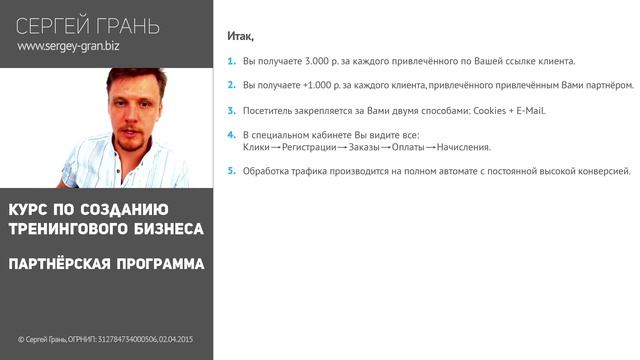 Партнёрская программа Сергея Грань. Курс по созданию тренингового бизнеса смотреть онлайн