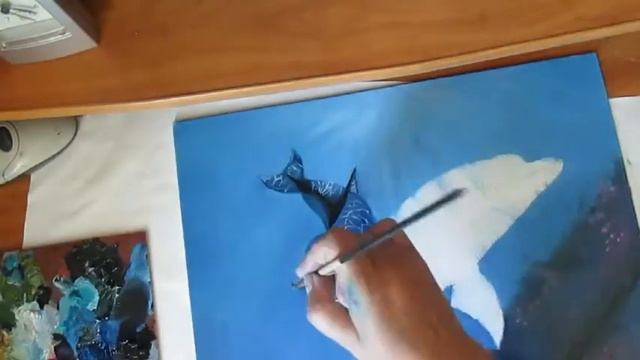 Я учусь рисовать.Подводный мир.Дельфины. Масляная живопись. смотреть онлайн