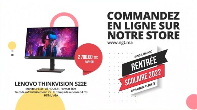 Ecran PC Bureau LENOVO THINKVISION S22E 21.5 Pouces au Maroc смотреть онлайн