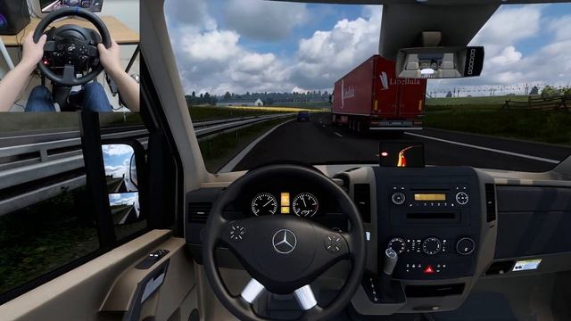 Euro Truck Simulator 2 - Mercedes Benz Sprinter Airstream + Trailrer [Steering Wheel Gameplay] смотреть онлайн