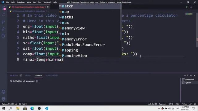 Python program to calculate Percentage || Calculate Marks || Easy Level смотреть онлайн