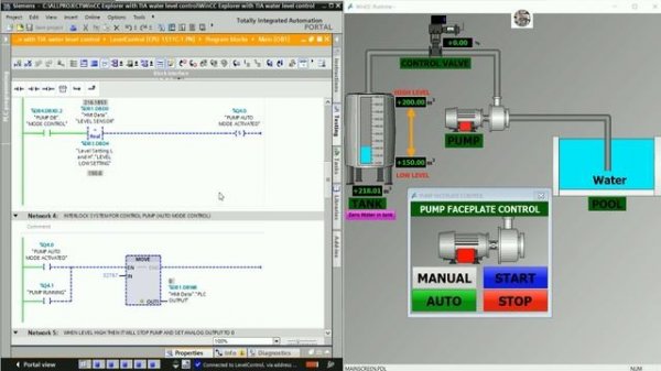 WinCC Explorer V7.5 simulation with TIA Portal V17 water control by level setting (Highlight)