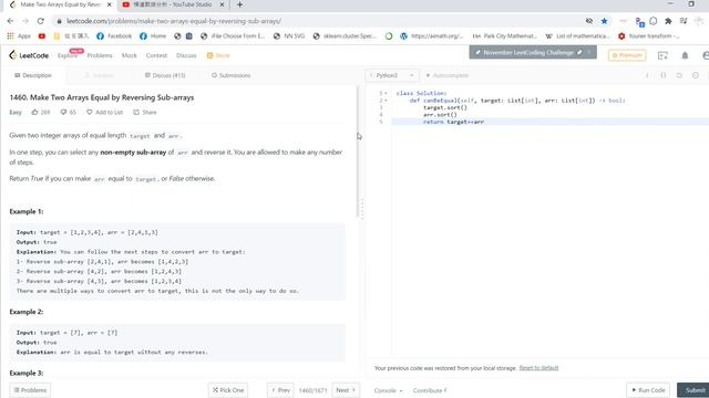 Leetcode solving: 1460. Make Two Arrays Equal by Reversing Sub-arrays смотреть онлайн