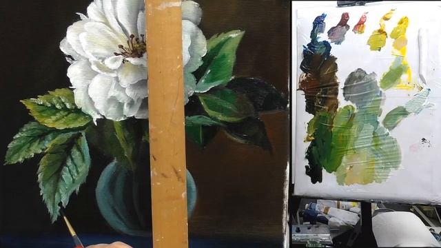 Цветок в вазе масляными красками. смотреть онлайн