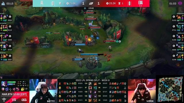 AL vs EDG - Game 1 | Week 8 Day 1 LPL Spring 2022 | Anyone's Legend vs Edward Gaming G1 смотреть онлайн