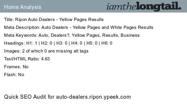 auto-dealers.ripon.ypeek.com Quick SEO Audit Score 43.5% смотреть онлайн