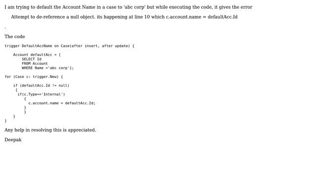 Salesforce: Null pointer exception Attempt to de-reference a null object Trigger смотреть онлайн