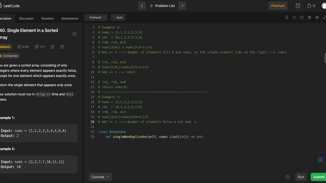 540. Single Element in a Sorted Array | Leetcode | Medium | Python смотреть онлайн