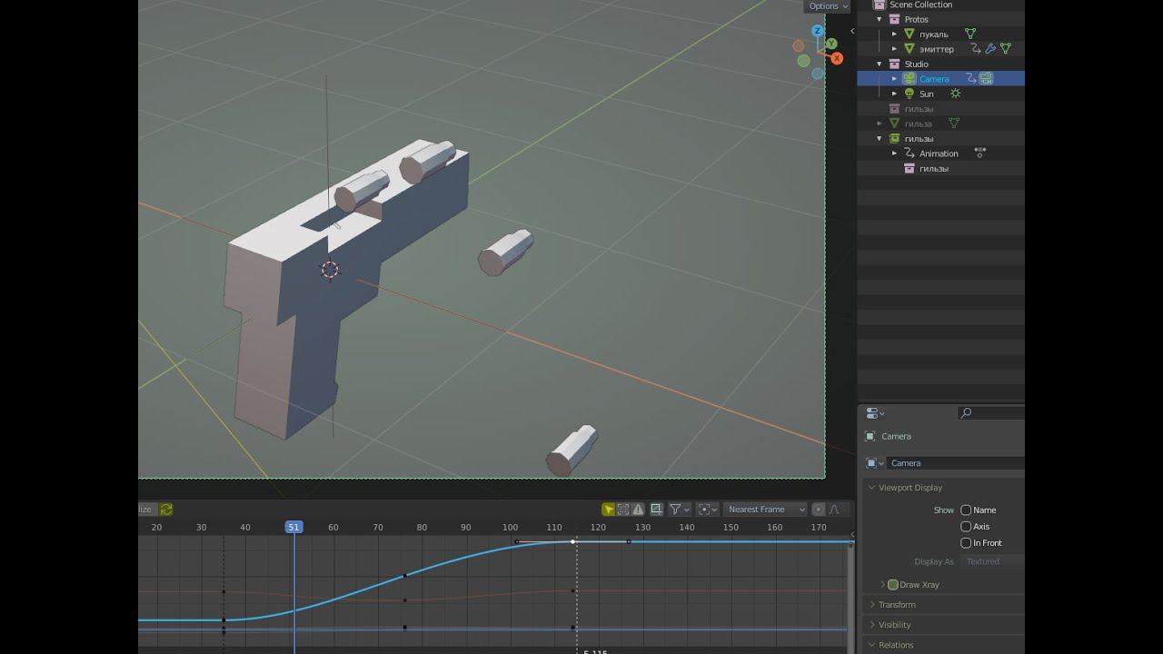 Заморозка времени, частицы Blender #b3d Облёт застывших в воздухе гильз.