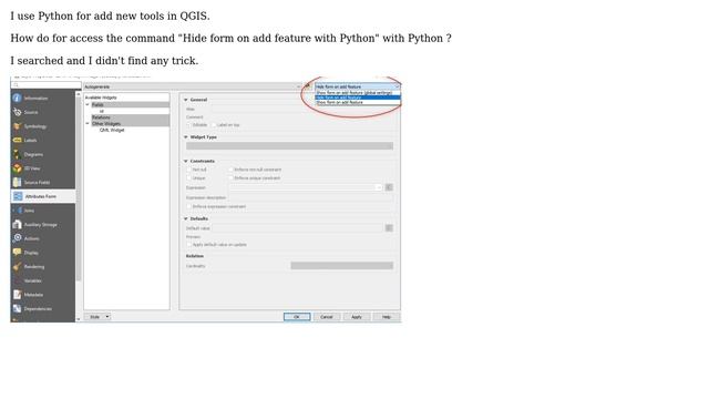 GIS: QGIS 3.x Hide form on add feature with Python? смотреть онлайн