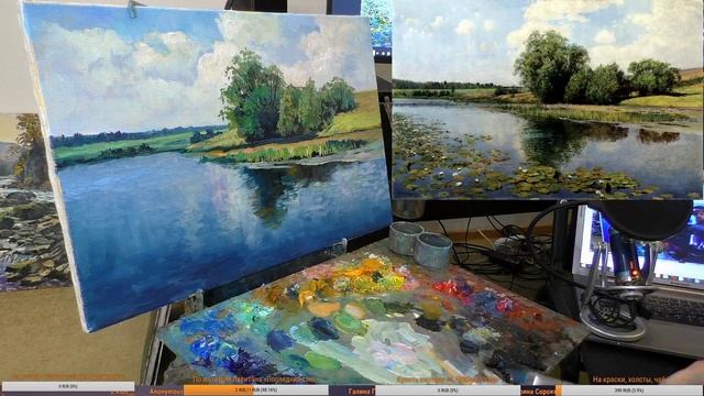 Живопись маслом. Как нарисовать пейзаж с рекой. смотреть онлайн