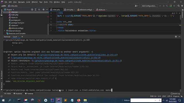ArgError: option requires argument (but was followed by another short argument): -c tailwindcss смотреть онлайн