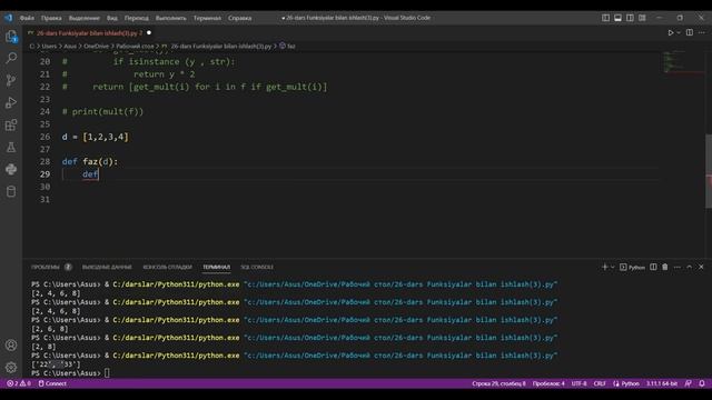 26-dars || Funksiyalar bilan ishlash(3) || Python dasturlash tilida смотреть онлайн