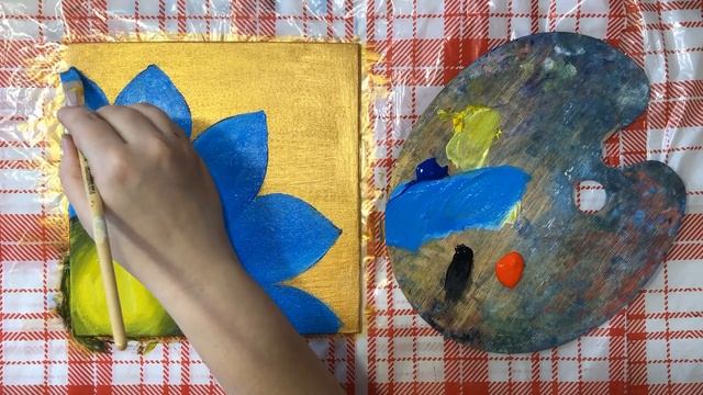 Цветок на ЗОЛОТОМ фоне акриловыми красками легко для начинающих для интерьера картина своими руками смотреть онлайн