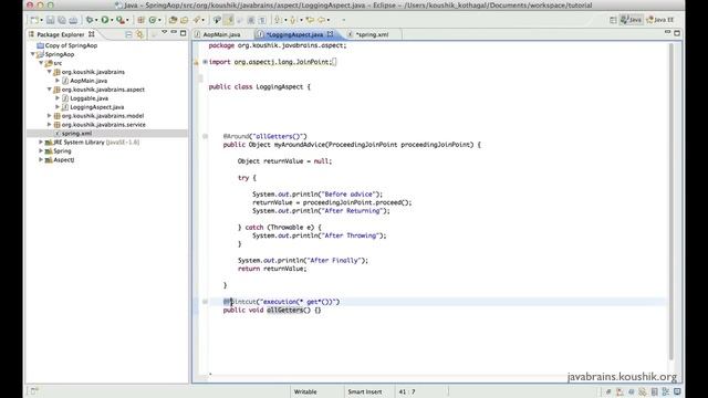 Spring Tutorial 34 - AOP XML configuration смотреть онлайн