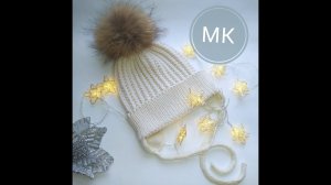 МК детская шапка спицами с завязками