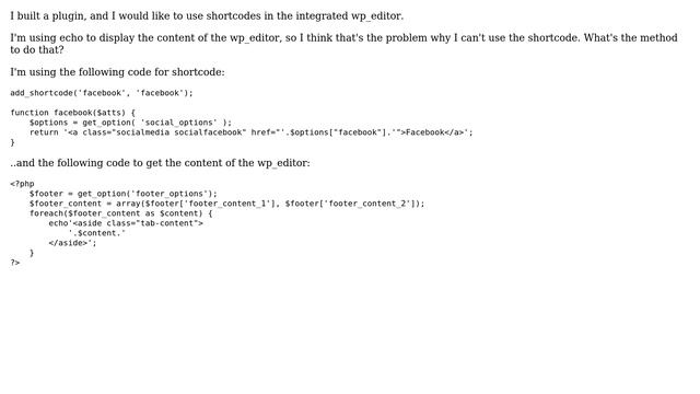 Wordpress: wp_editor returns the shortcode and not render the output смотреть онлайн