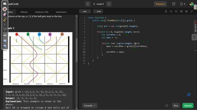 1706. Where Will the Ball Fall ?| Leetcode | Level 2 | JAVA смотреть онлайн
