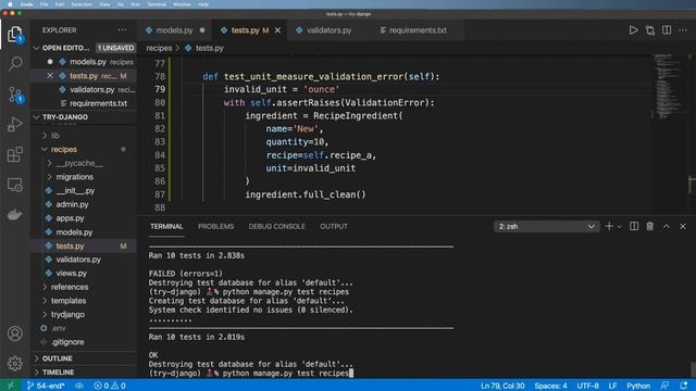 54 - Test Custom Model Validation Exception - Python & Django 3.2 Tutorial Series смотреть онлайн