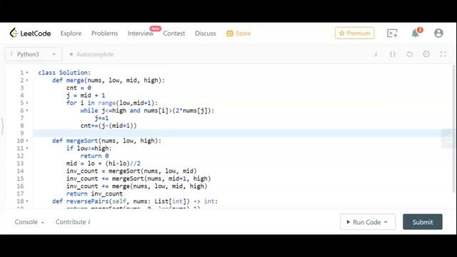 Reverse Pairs | Leetcode | Python | Striver SDE sheet | Solution | Code смотреть онлайн
