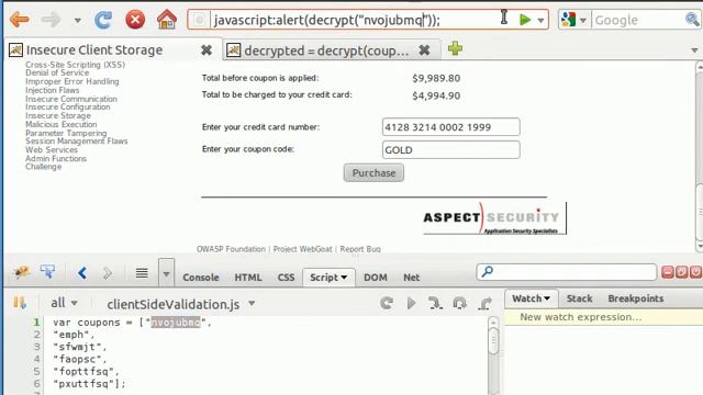 WebGoat v5.3 - AJAX Security - Insecure Client Storage смотреть онлайн