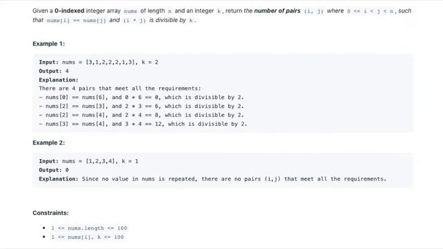 Count Equal and Divisible Pairs in an Array - LeetCode 2176 - Java Solution смотреть онлайн