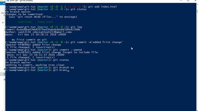 git tutorial for beginners -part 4(git amend, git branch, git checkout) смотреть онлайн