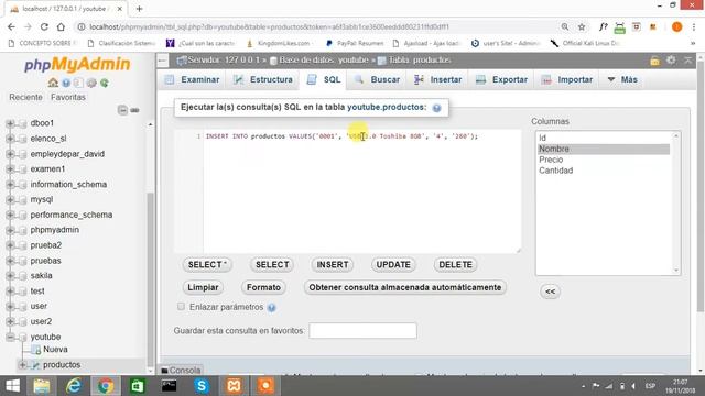 MySQL XAMPP _ SQL Insertar datos en tabla (Mediante comandos SQL) смотреть онлайн