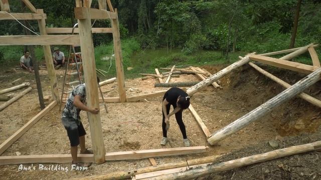 Kind villagers help build wooden houses, Finishing house frame, BUILD LOG CABIN, Ana's Farm смотреть онлайн