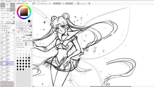 Draw Sailor Moon in Paint Tool Sai // Sketch смотреть онлайн