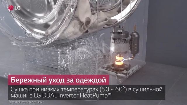 Сушильная машина LG DUAL Inverter Heat Pump. Деликатный уход за тканями смотреть онлайн