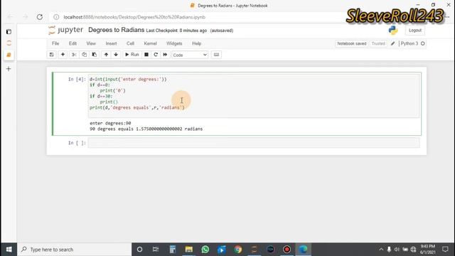 How to convert degrees to radians using Python(Python Anaconda) IDE. смотреть онлайн