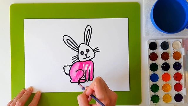 Как нарисовать ЗАЙЧИКА! Рисуем зайца поэтапно красками акварель! Раскраска для детей от 3 лет! смотреть онлайн