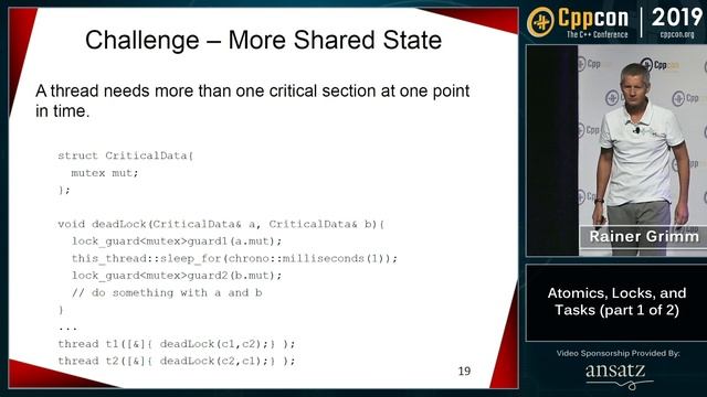 CppCon 2019: Rainer Grimm “Atomics, Locks, and Tasks (part 1 of 2)” смотреть онлайн