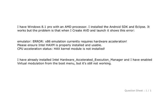 Android : Error in launching AVD with AMD processor смотреть онлайн