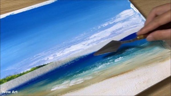 Daily Challenge #18 / Acrylic/ Fan Brush / Painting Tropical Paradise Beach