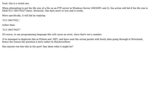 DevOps & SysAdmins: GetFileSize method fails on file of exactly 146170227 bytes смотреть онлайн
