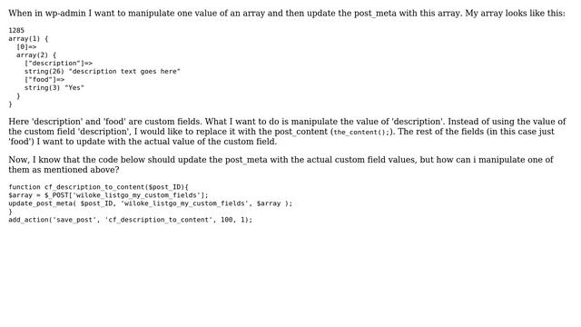 Wordpress: update_post_meta() with a modified array? смотреть онлайн