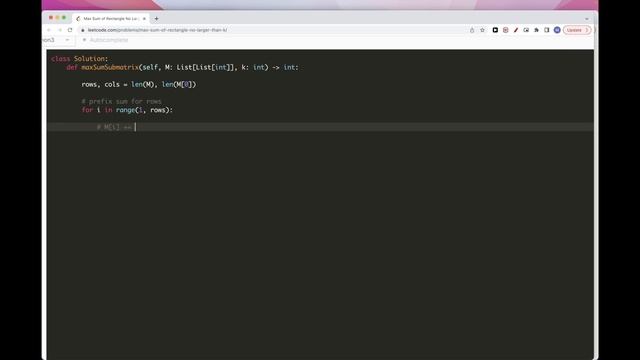 Leetcode 363: Max Sum of Rectangle No Larger Than K смотреть онлайн