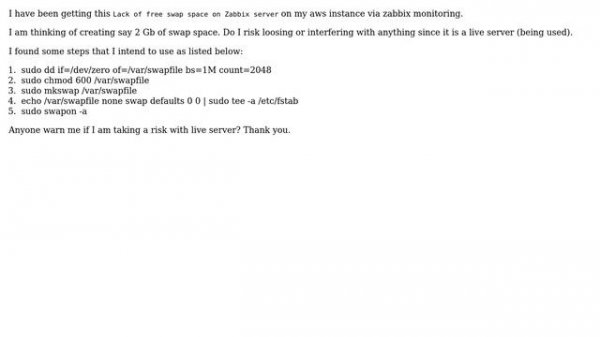 DevOps & SysAdmins: Lack of free swap space on linux Zabbix server