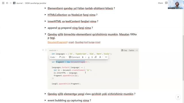 JavaScript DOM. Savollarga Javoblar.