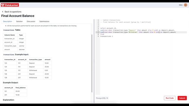Most asked SQL Question with Answer | Paypal - Final Account Balance #sql #datalemur смотреть онлайн