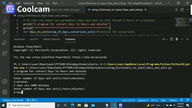A python program for convert days to hours and minutes. смотреть онлайн