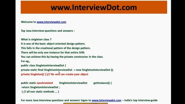 java interview questions and answer what is singleton class exaplain смотреть онлайн